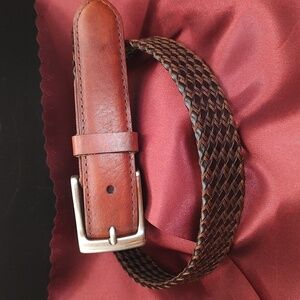 Tommy Bahama Brown Leather And Brown Cord Men's Belt With Silver Tone Buckle 38"